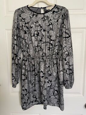 Michael Kors Black & White Paisley Long-Sleeve Dress